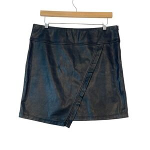 David Lerner Mini Skirt Large Asymmetric Vegan Leather Black Faux Wrap Edgy Goth